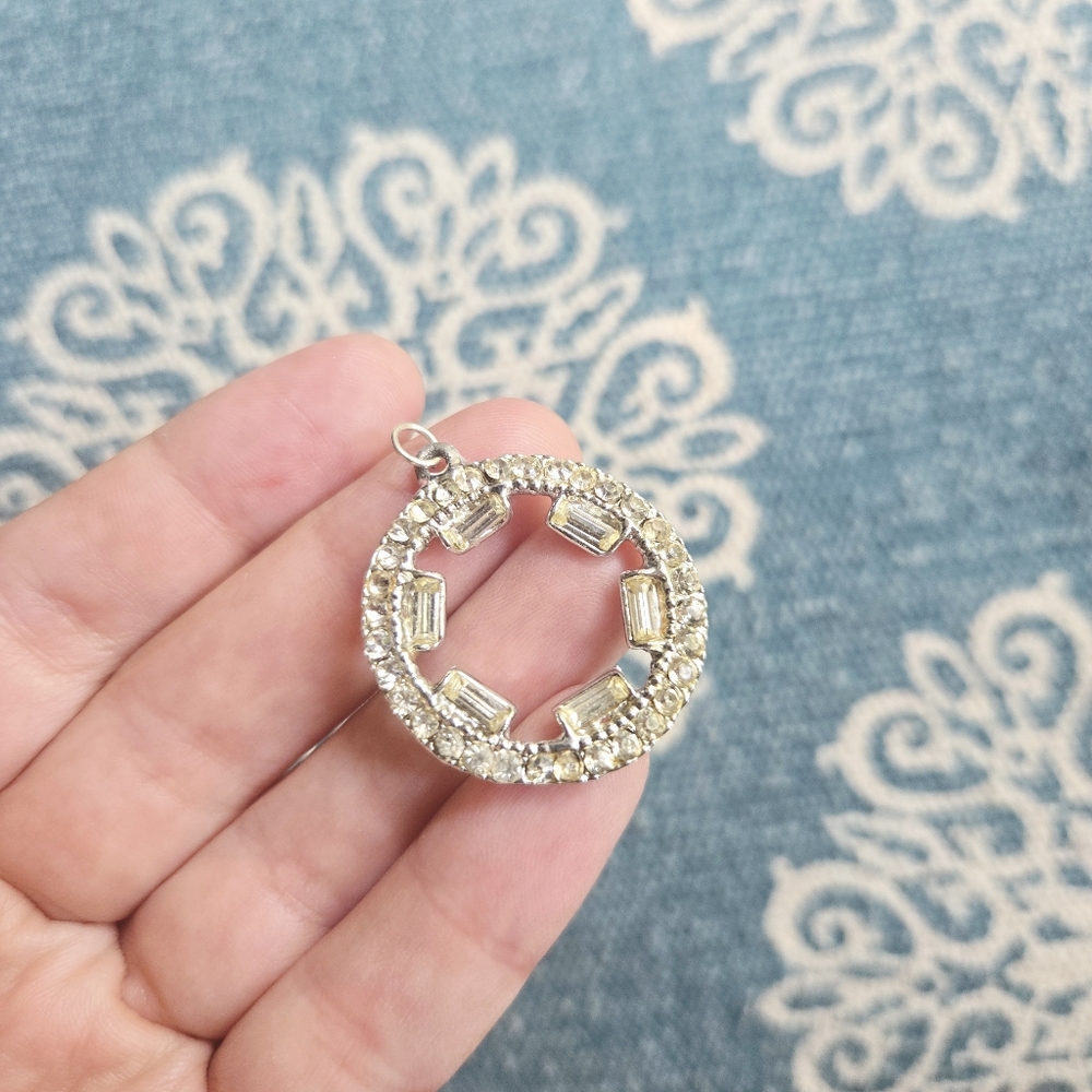 Vintage Silver Art Deco Style Rhinestone Pendant